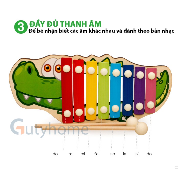 Đàn Gỗ 8 Âm Thanh Hình động vật, hình thú, Đàn Piano Xylophone, đồ chơi giáo dục Montessori