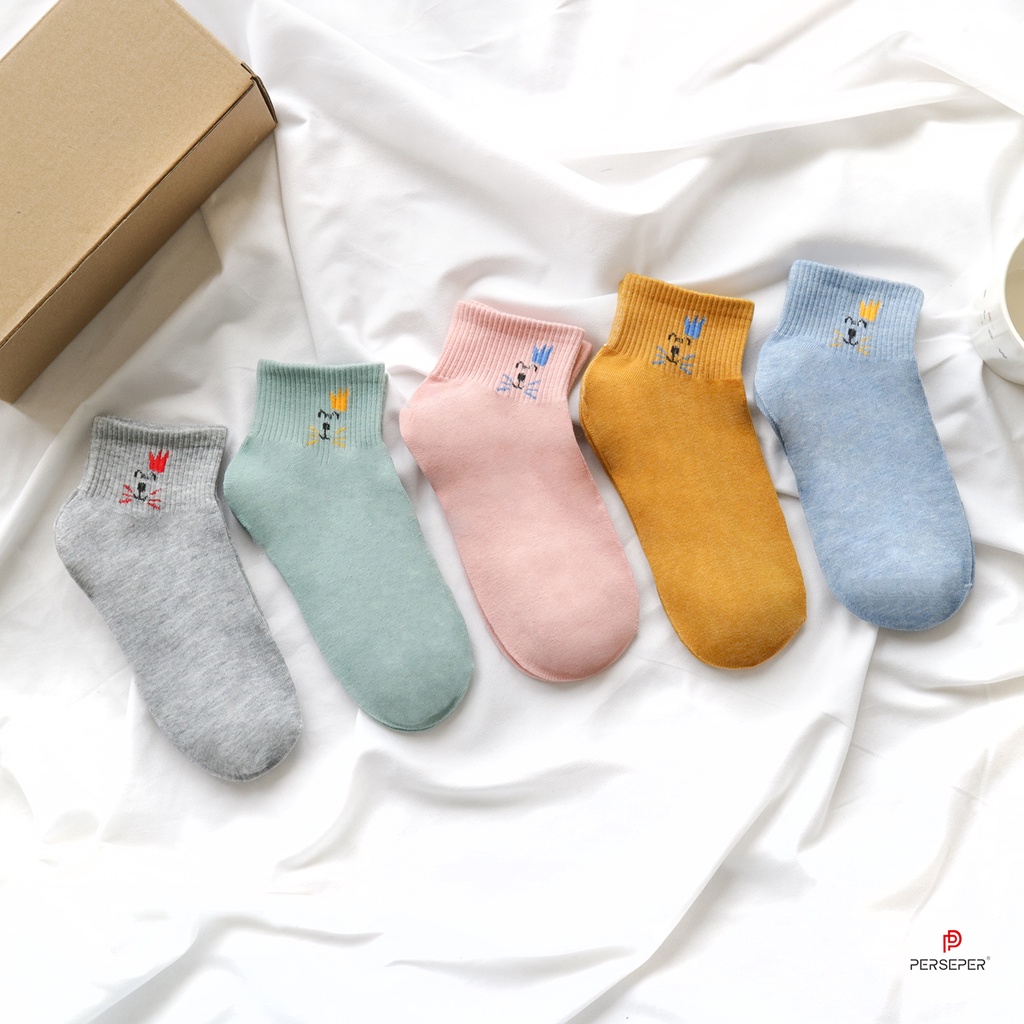 [Mã FAMARAL2 giảm 10K đơn 50K] Tất cổ ngắn nữ cute thời trang Hàn Quốc cotton chống trơn chống trượt- Cherry Shop