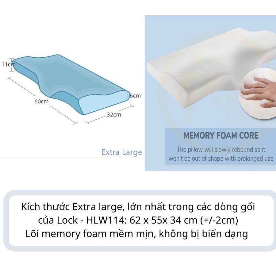 [CHÍNH HÃNG] Gối Memory Foam 50D Lock & Lock HLW114 (62 x 34 x 10 cm)