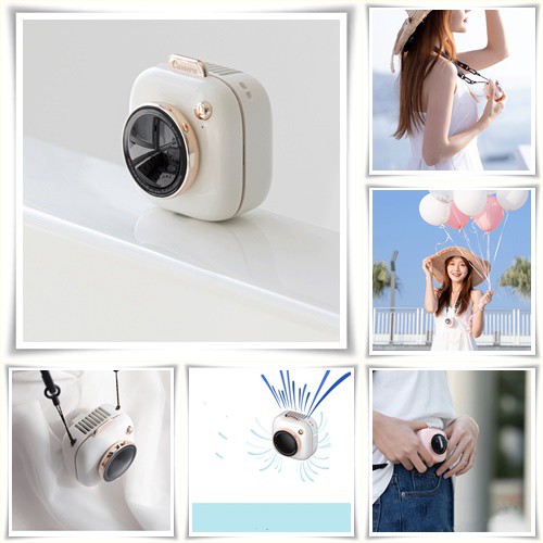 Quạt cầm tay tích điện mini 🌞 kiểu dáng máy ảnh + tặng kèm dây đeo cổ 🌞 quạt mini cầm tay máy ảnh kiêm phụ kiện chụp ảnh