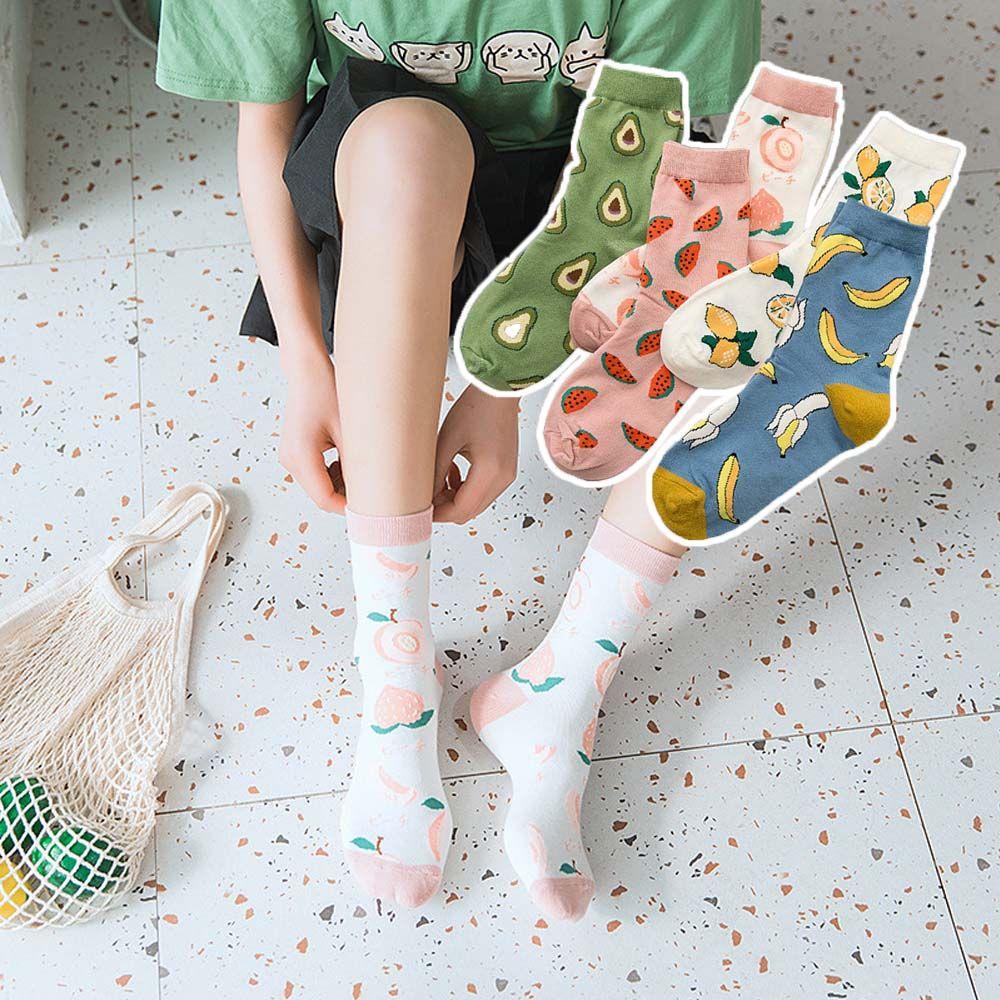 FORBETTER Vớ Cotton Họa Tiết Trái Bơ Thời Trang Mùa Hè Hàn Quốc Cho Nữ
