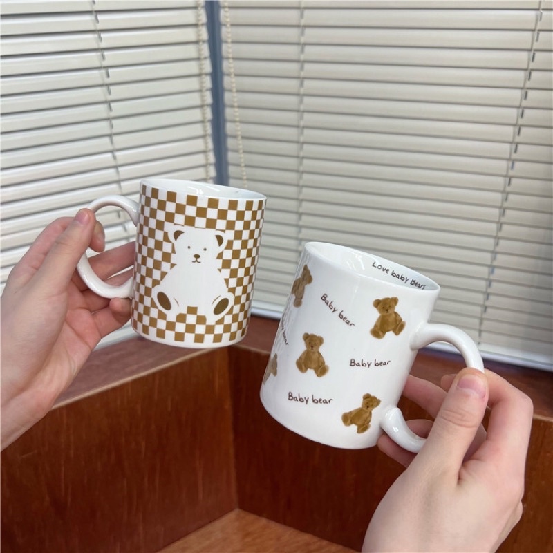 Cốc sứ uống trà, cafe in hình gấu Teddy  siêu dày chịu lực dễ thương Belledecor