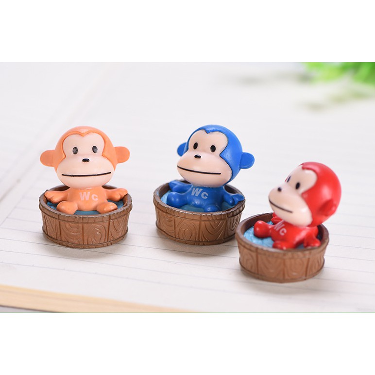 Mô hình khỉ tắm chậu dùng trang trí tiểu cảnh, terrarium, móc khóa, DIY