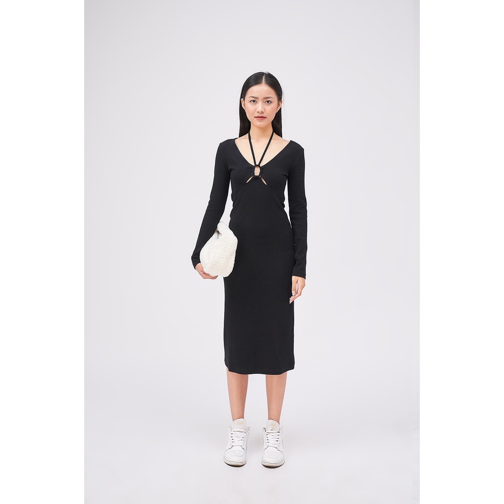 DOTTIE - Đầm thun dài cut-out nữ đen D0269