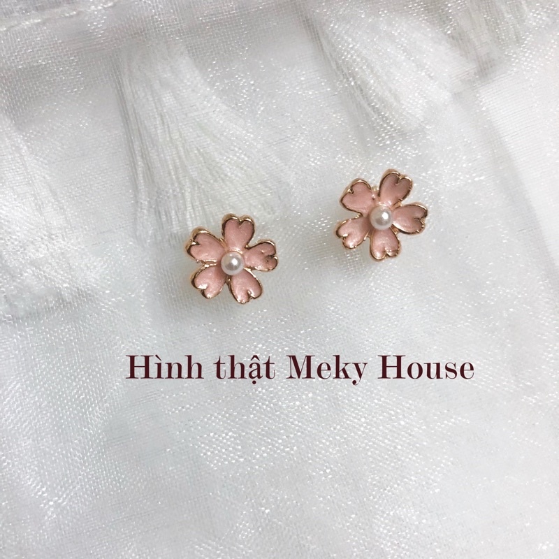 Khuyên tai, bông tai hình cánh hoa anh đào đính ngọc nữ tính phong cách Hàn Quốc