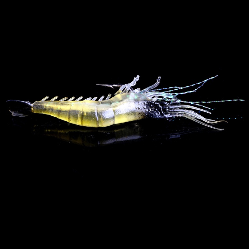 1 Mồi Câu Cá Hình Tôm Mềm 9cm Có Hạt Phát Sáng Và Xoay Được