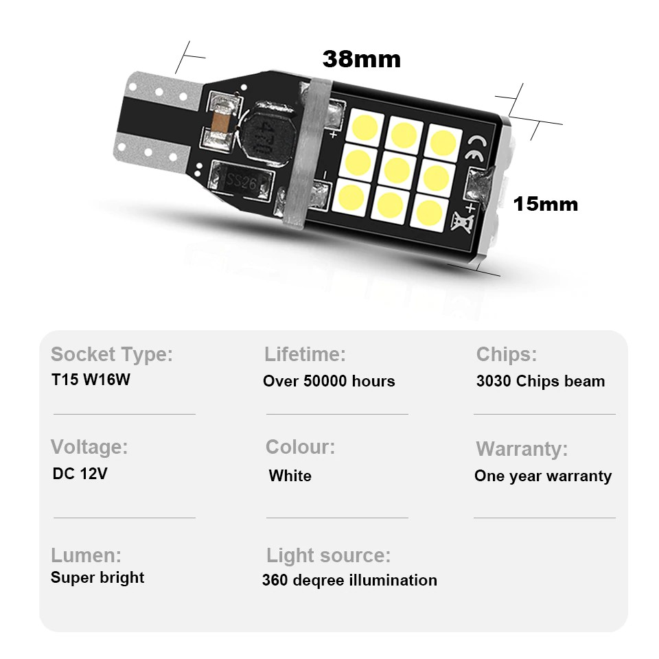 Đèn Led T15 921 912 W16W Dùng Thay Thế Đèn Hậu, Xi Nhan, Đèn Lùi Ô Tô, Xe Máy 24 Mắt Chip 3030