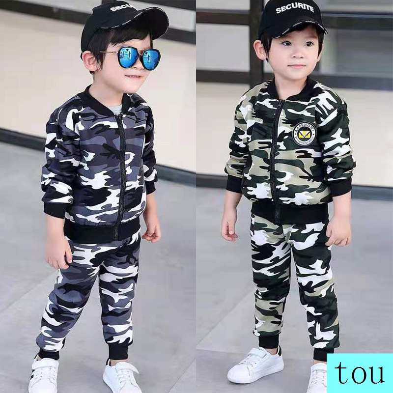 Bộ đồ thể thao 2 món phối khóa kéo họa tiết rằn ri cho bé trai 45 tuổi