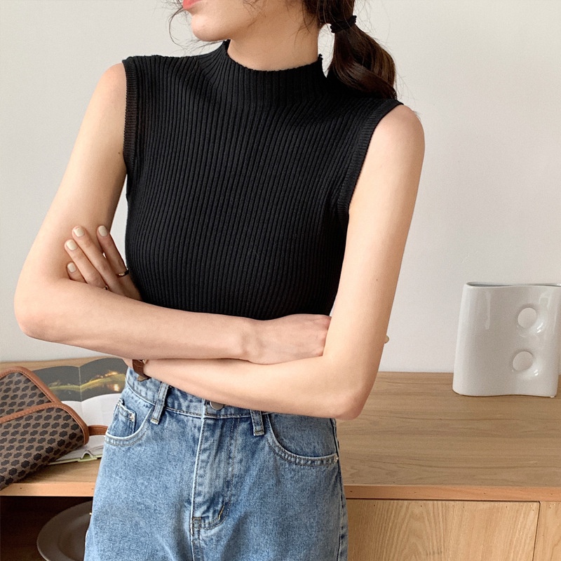 Áo Sát Nách Cổ Lọ Thiết Kế Đơn Giản Phong Cách Hàn Quốc Cho Bạn Gái