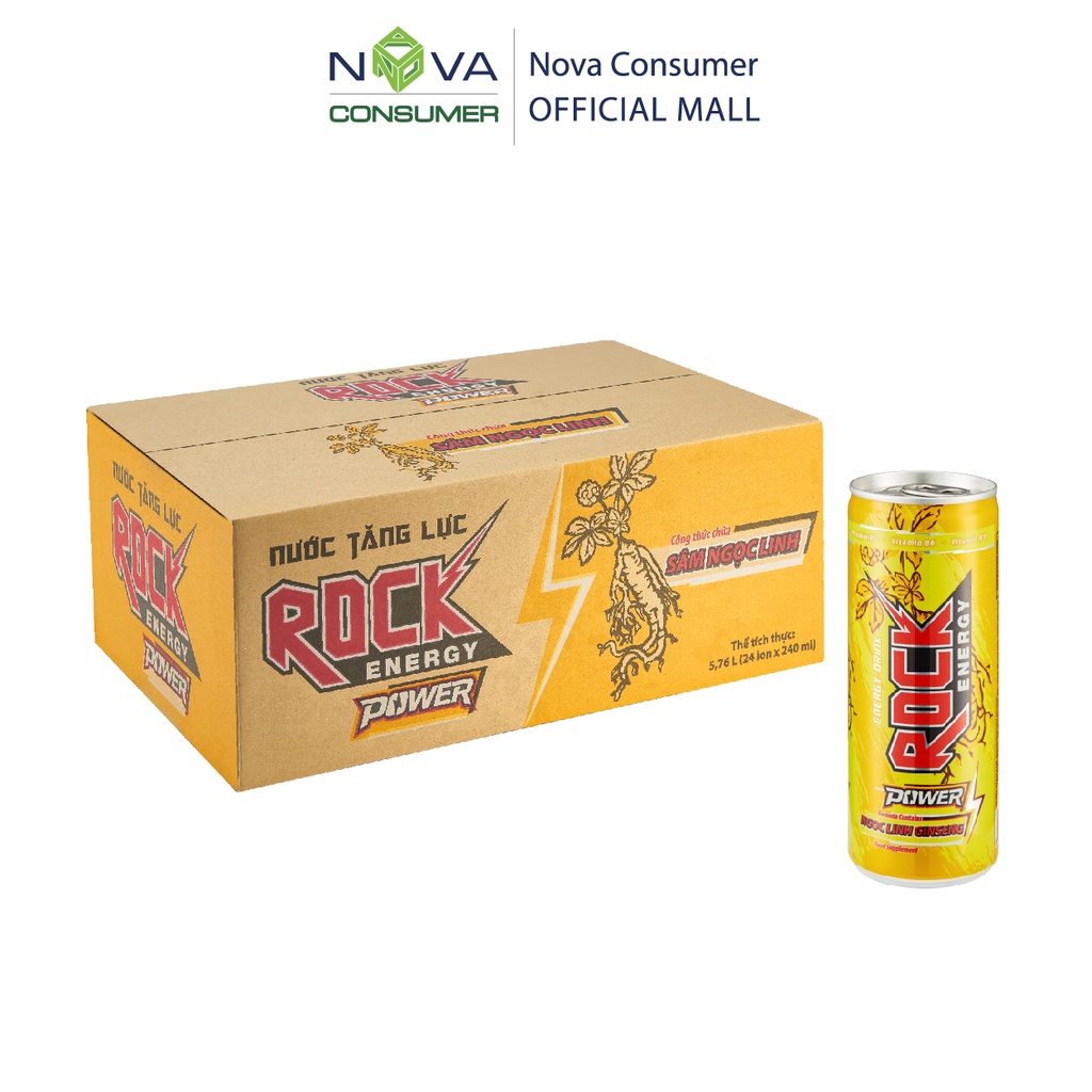 [Thùng 24 lon] Nước tăng lực Rock Energy Power chứa Sâm Ngọc Linh (240ml x 24 lon)