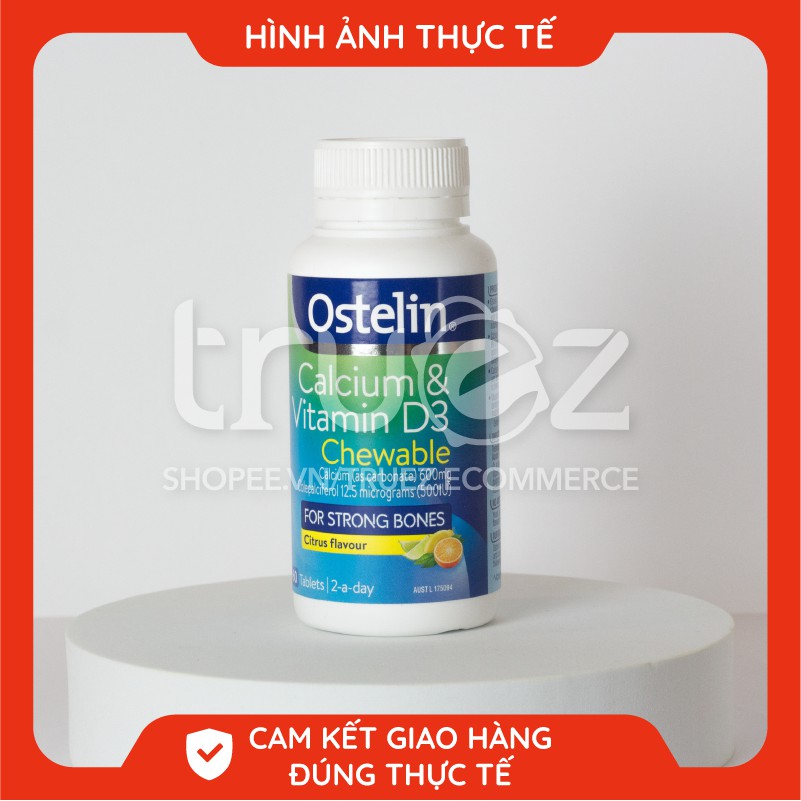 Viên nhai bổ sung Canxi vị cam chanh [ÚC] Ostelin Calcium & Vitamin D3 Chewable [Chính hãng]