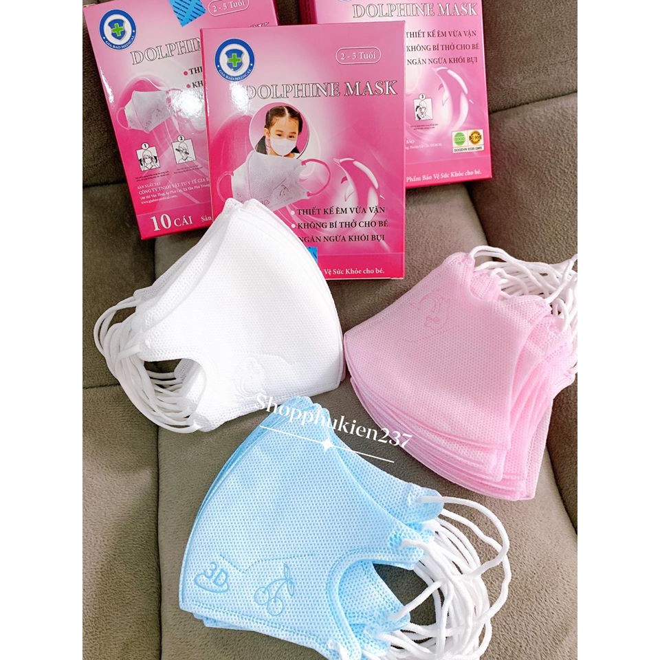 Khẩu trang 3d cho bé hiệu dolphin hình cá heo dễ thương Hộp 10 cái