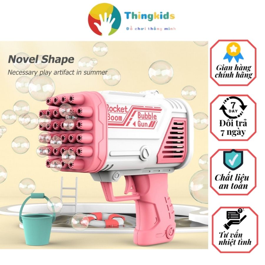 Máy bắn bong bóng loại to lớn nhất 76 nòng siêu mạnh,l kèm dung dịch pha sẵn an toàn cho bé -  Thingkids
