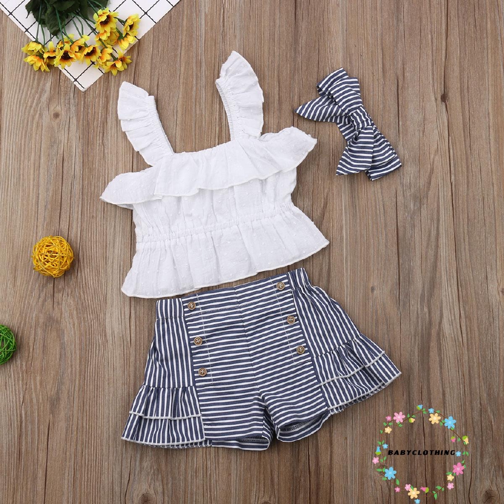 Set áo dây cộc tay + quần short + băng đô dễ thương cho bé gái