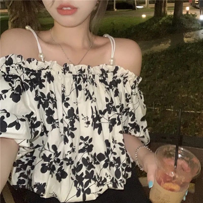 Áo Kiểu Trễ Vai Tay Phồng Họa Tiết Hoa Thời Trang Mùa Hè 2022 Cho Nữ
