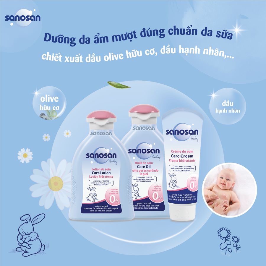 Dầu massage toàn thân cho bé Sanosan 200ml, dầu mát xa chiết xuất thiên nhiên - Monnie Kids