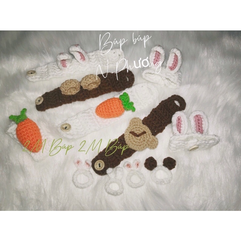 Vòng đan len đeo tay , Nhẫn len tai thỏ, carot,vịt,ếch,gấu , handmade cho cặp đôi, hội nhóm