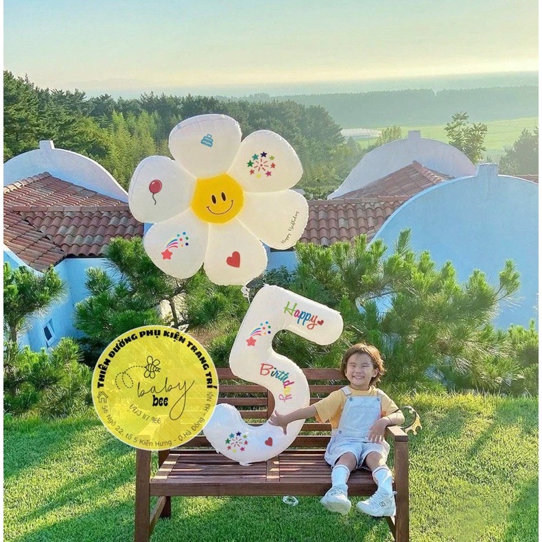 Bóng Số Màu Trắng Kèm Decan Hoạ Tiết Xinh Xắn trang trí sinh nhật nhà Baby bee