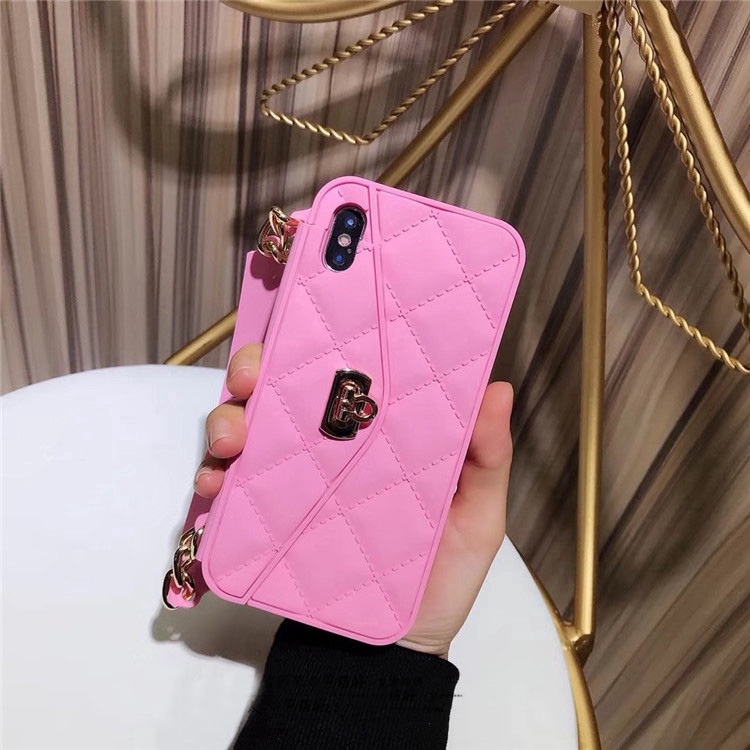 For iPhone XS Max XR11 12 13 Pro 8 7 6S 6 Plus Card Slot Fashion Soft Silicone With Long Chain Case
