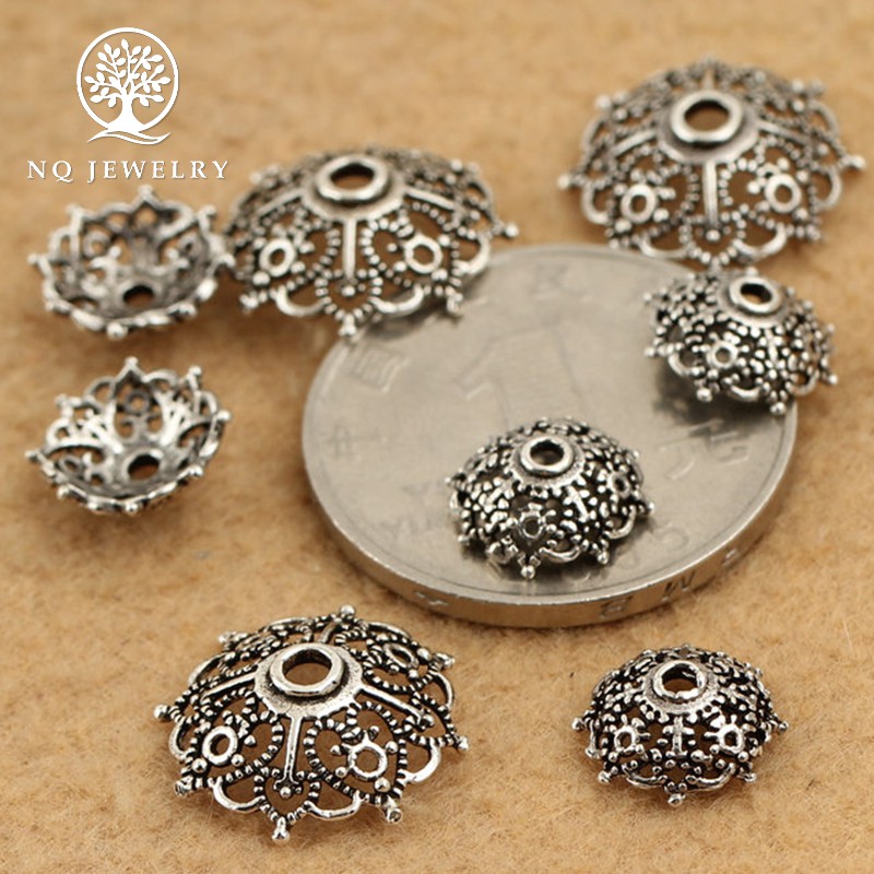 Combo 5 charm bạc chụp hạt, bọc hạt họa tiết lưới Torus 10mm - NQ Jewelry