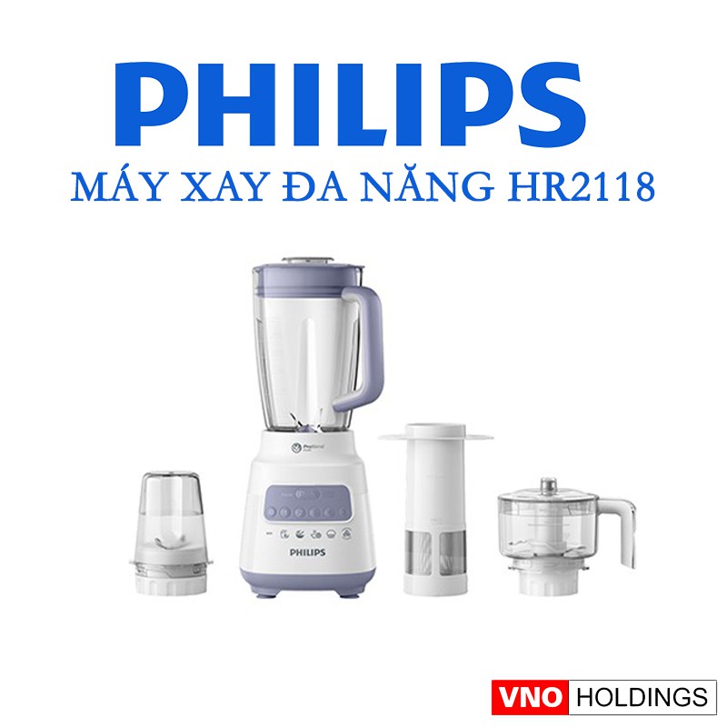 Máy xay sinh tố 3 cối Philips HR2118 - 1.5L - 600W - Hàng chính hãng bảo hành 12 tháng trên toàn quốc