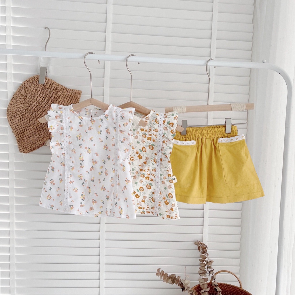 Set bộ bé gái MINTSCLOSET áo hoa cổ tròn quần lưng thun mùa hè size từ 1 2 3 4 5 6 tuổi - GA2032