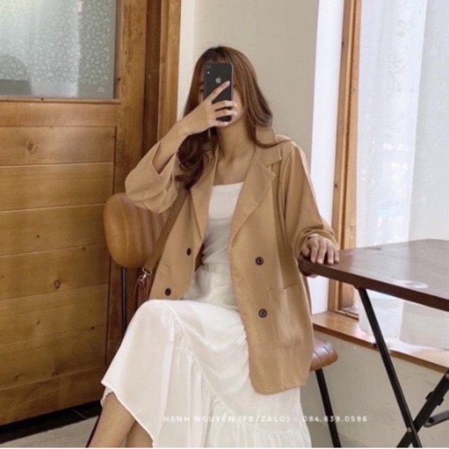 Áo blazer trơn hàn quốc 4 cúc vài tuyết hàn kèm ảnh video thật