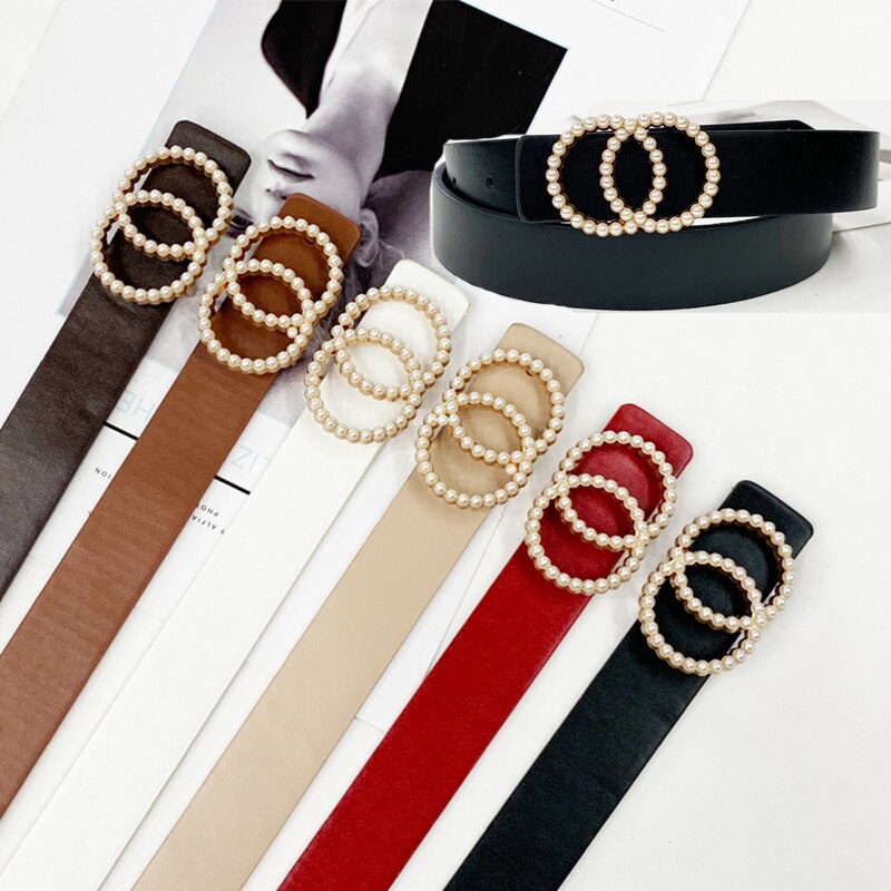 Thắt Lưng Da Khóa Ngọc Trai Thời Trang Cho Nữ