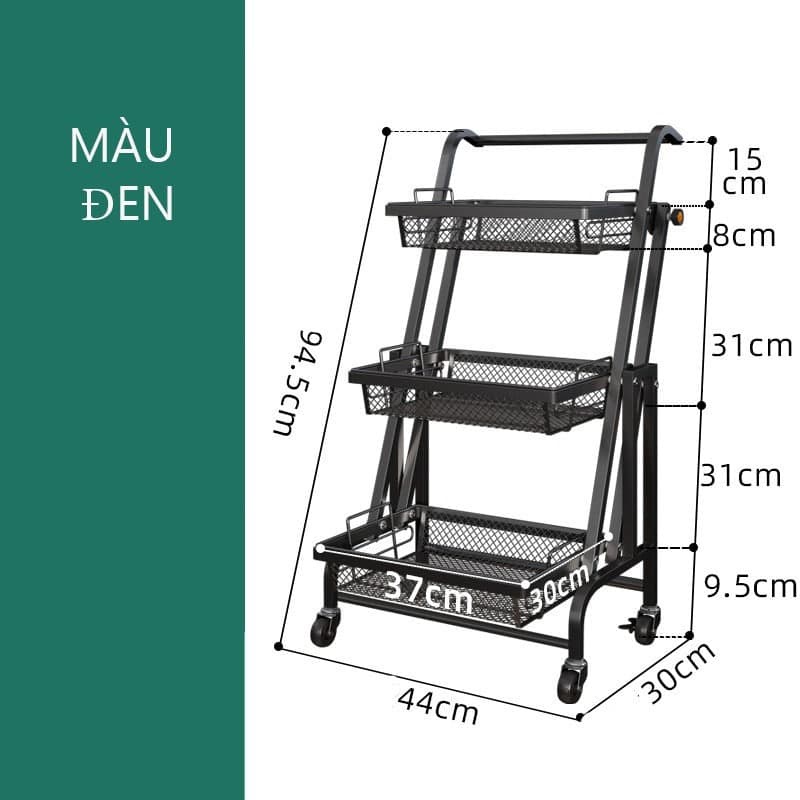 Kệ đa năng 3 tầng kệ nhà bếp gấp gọn có giá điều chỉnh ngang 180 độ có bánh xe di chuyển tiện lợi