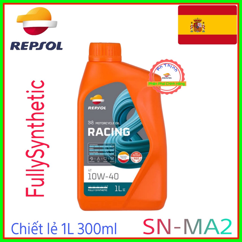 Mẫu Mới Nhớt Repsol Racing 10w40 SN MA2 Và FullySynthetic 10W30 - Nhớt Tổng Hợp 100%- FullySynthetic-1L