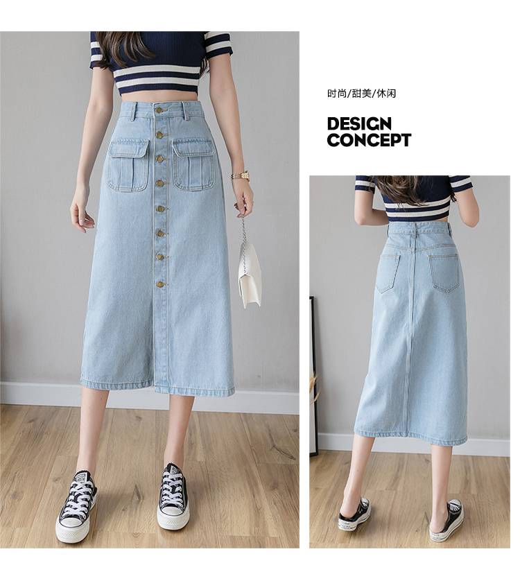 Chân Váy Denim Dáng Chữ A Phối Túi Lớn Phong Cách Hàn Quốc | BigBuy360 - bigbuy360.vn
