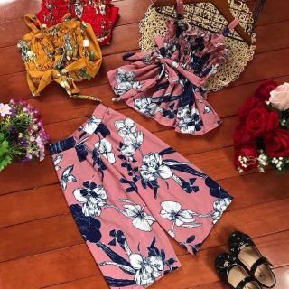 Set áo nhún quần ống rộng bé gái