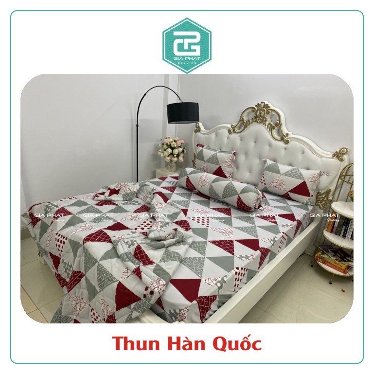 Bộ Ga Gối Thun Lạnh Hàn Quốc {4 Món} họa tiết Tam Giác ( 1 ga bọc + 2 vỏ gối nằm + 1 vỏ gối ôm )