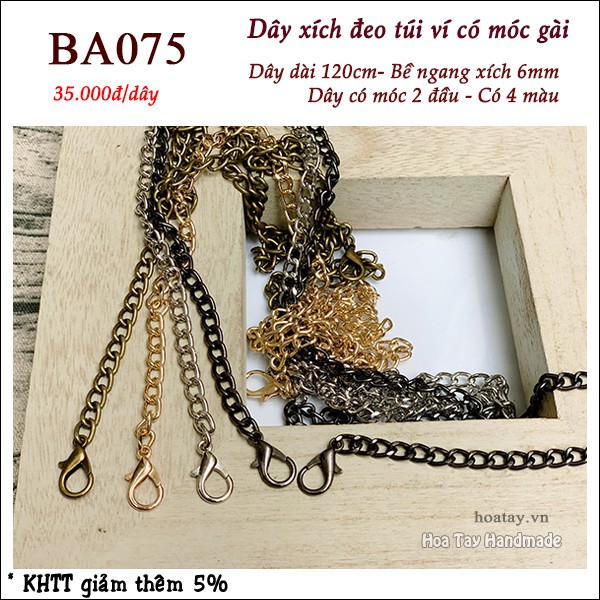 Dây xích 6mm dài 120cm có móc gài BA075- Dây đeo thay thế cho túi ví