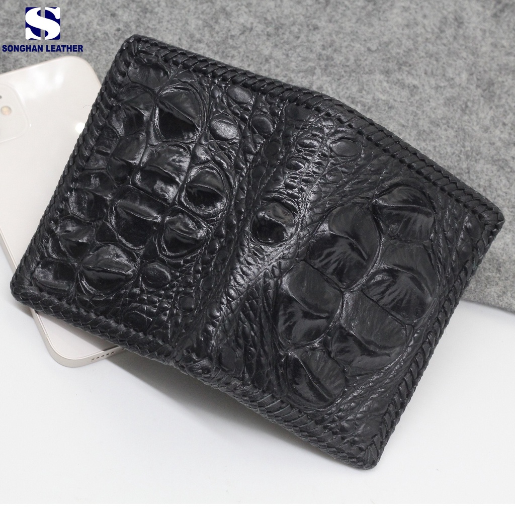 Ví Nam Gai Gù Cá Sấu Đứng Hai Mặt Songhan Leather WL099.Bóp Da Nam Đan Viền Thủ Công Khâu Tay.Bảo Hành 12 Tháng