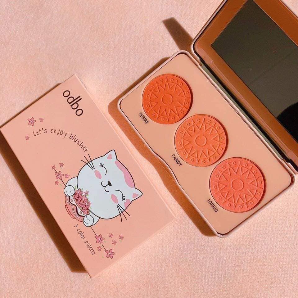 Phấn Má Hồng Odbo Tông Cam San Hô Không Nhũ 3 Ô Enjoy Blusher OD1-103 No.02