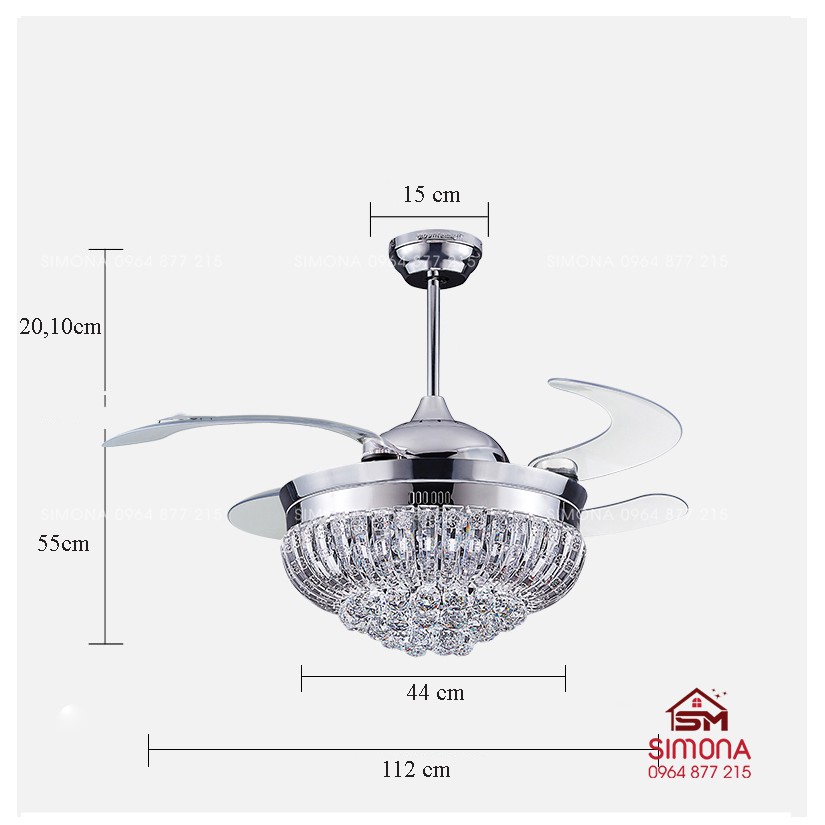Đèn Quạt Trần Trang Trí, Quạt trần đèn chùm có đèn HAPOVA LIORA 8049 + Tặng Bộ Điều Khiển Cao Cấp