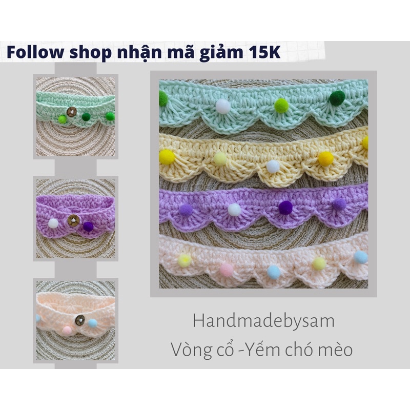 Vòng cổ chó mèo - Vòng pom pom nhiều màu sắc