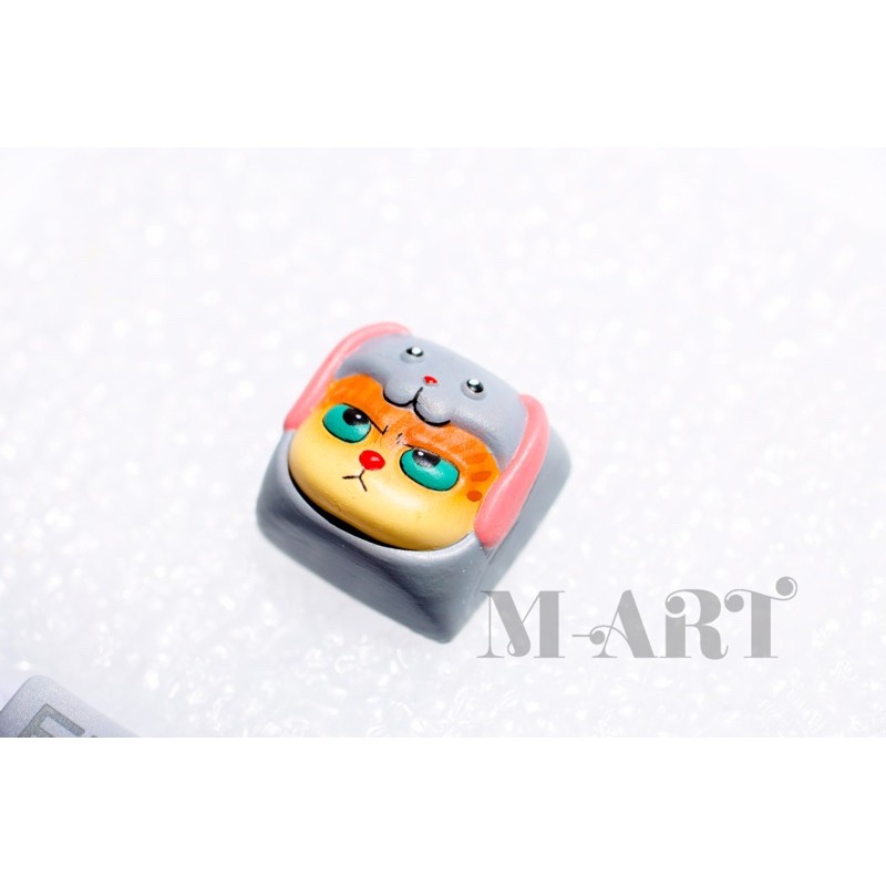 Nút bàn phím cơ mèo dễ thương và chiếc mũ thỏ con - Meowy artisan keycaps