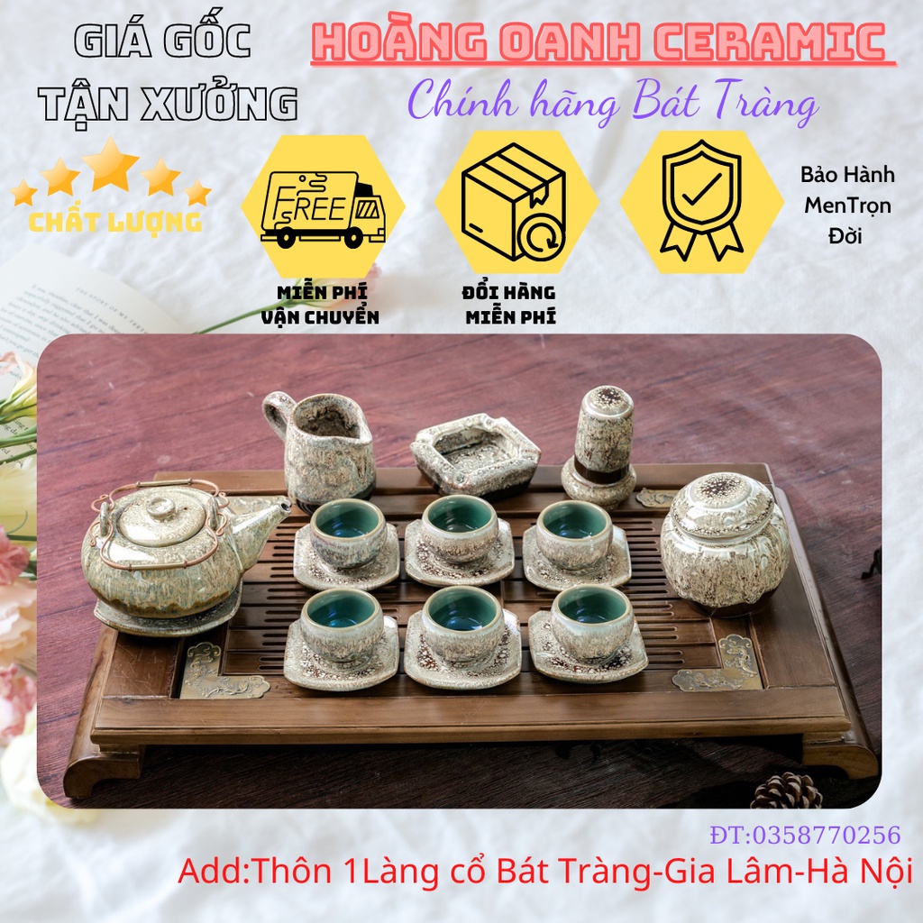 (CHỌN MẪU)Bộ Ấm Chén Pha Trà Hoả Biến Bát Tràng-hàng nhà lò giá tận gốc,men Nham Thạch dáng ấm Nhật quai đồng