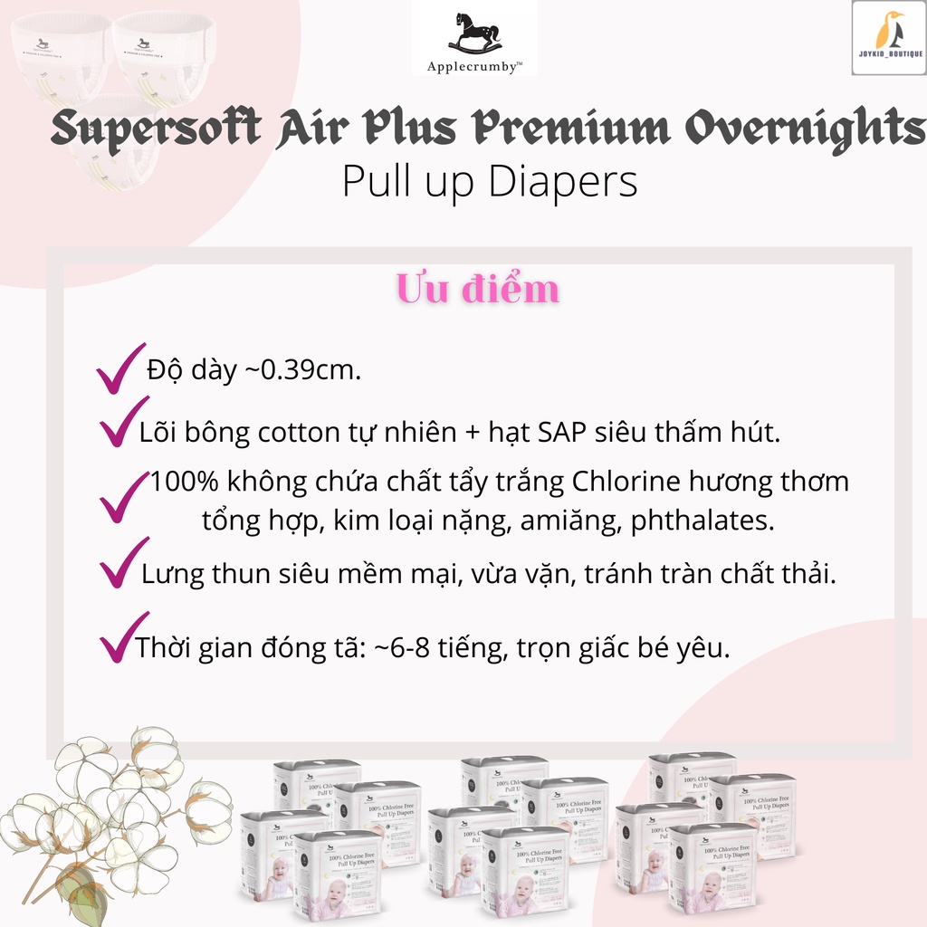 Tã/bỉm quần đêm Appplecrumby Supersoft Air Plus Overnights Pull up Diapers XL17