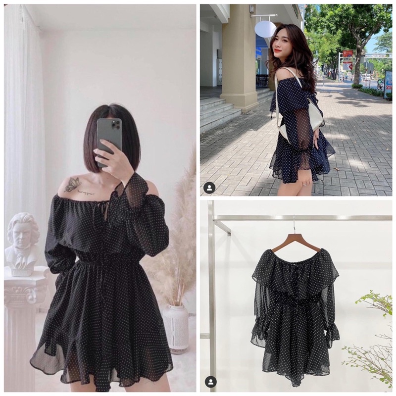 Jumsuit chấm Bi Bẹt Vai Dễ Thương