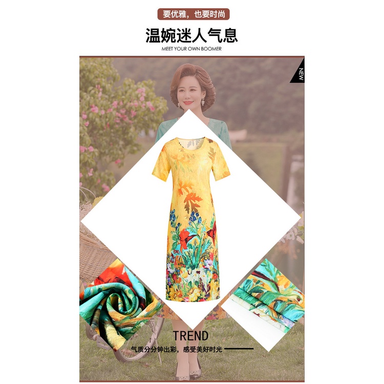 [Hàng Có Sẵn] Đầm Cotton Lanh Dáng Chữ A Tay Ngắn Cỡ Lớn Thời Trang Mùa Hè Cho Phụ Nữ Trung Niên 40-50 Tuổi