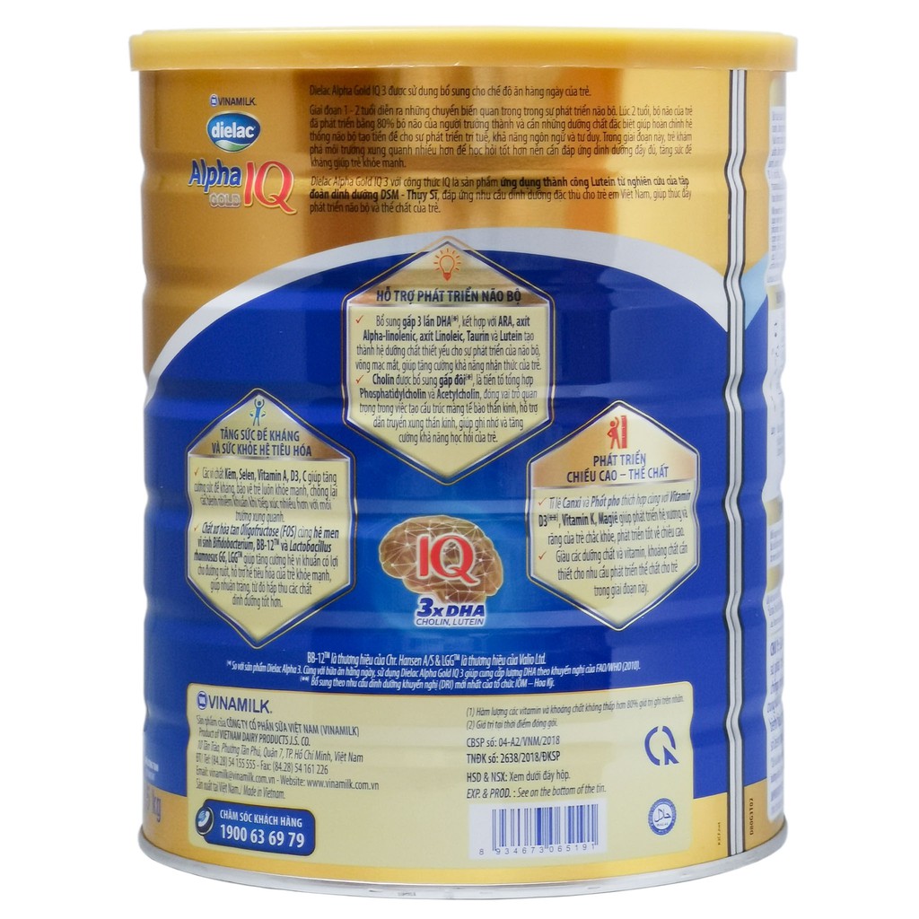 SỮA BỘT  VINAMILK DIELAC ALPHA GOLD COMPLET IQ SỮA NON 3/4  HỘP 1.4KG