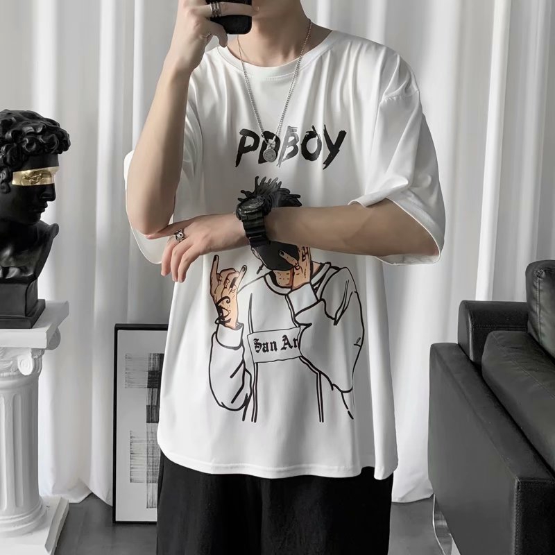 Áo thun tay ngắn in họa tiết đeo khẩu trang trẻ trung cho nam | BigBuy360 - bigbuy360.vn