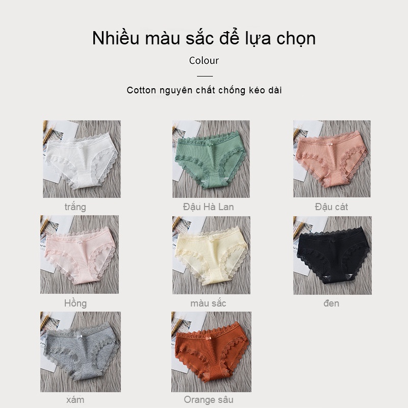 Quần sịp cô gái giữa eo bằng vải cotton trang trí ren Nhật Bản sexy phụ nữ thoáng khí | BigBuy360 - bigbuy360.vn