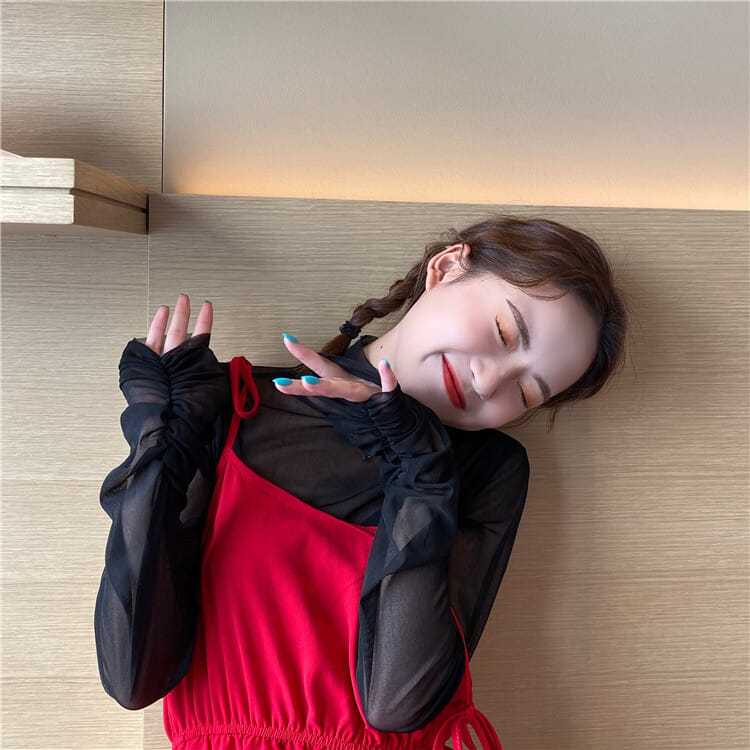 Jiashucheng Áo Kiểu Tay Dài Phối Lưới Mỏng Thời Trang Mùa Hè Xinh Xắn Cho Nữ