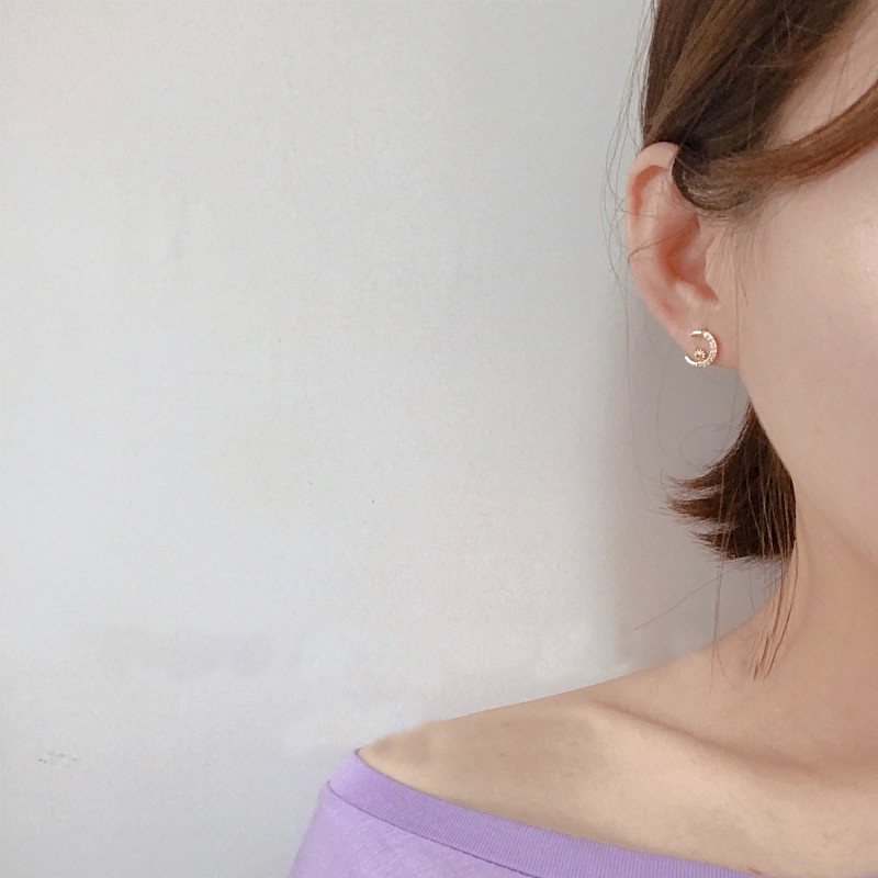 Bông Tai Bạc s925 Hình Mặt Trăng Ngôi Sao Thời Trang Cho Nữ