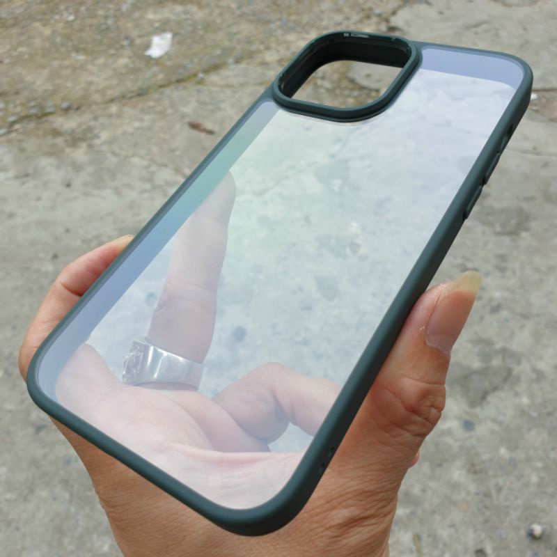 Ốp Likgus lưng trong viền bo màu xanh rêu cho iphone 13 , 13 pro ,13 pro max