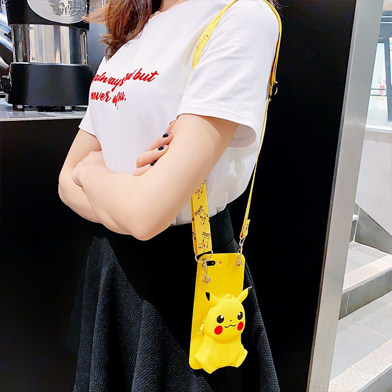 Samsung S9 S9PLUS S10 S10PLUS S7edge S21Ultra S21+ A12 A42 5G A6 A8 A6Plus A6+ A8Plus A8+ 3D cartoon wallet Pikachu mobile phone case Cute Doraemon backpack mobile phone protective case Slash shoulder bag mobile phone anti dropping shell